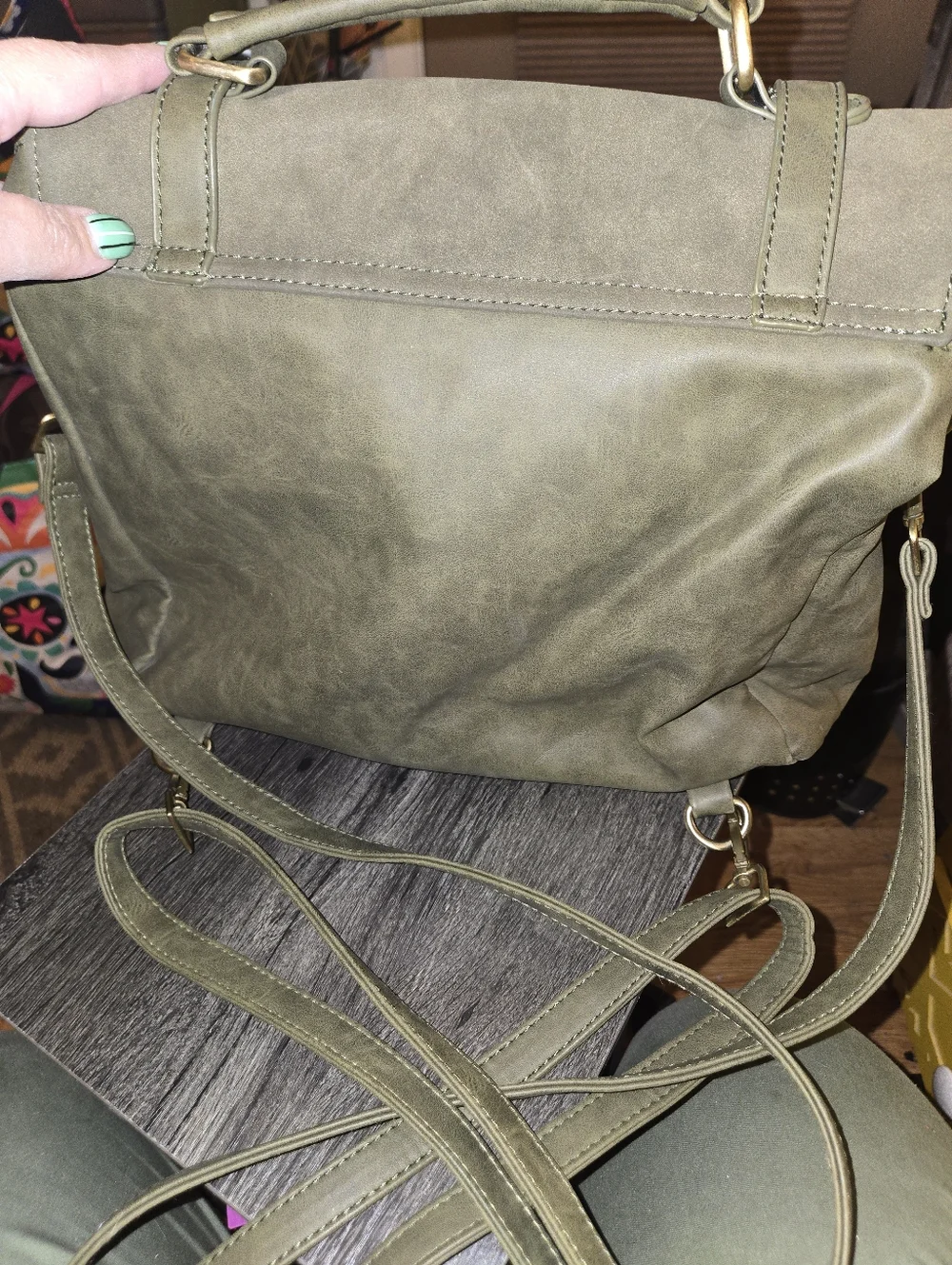 Olive Green Faux Leather Top-Handle Satchel Backpack - Women Bags
